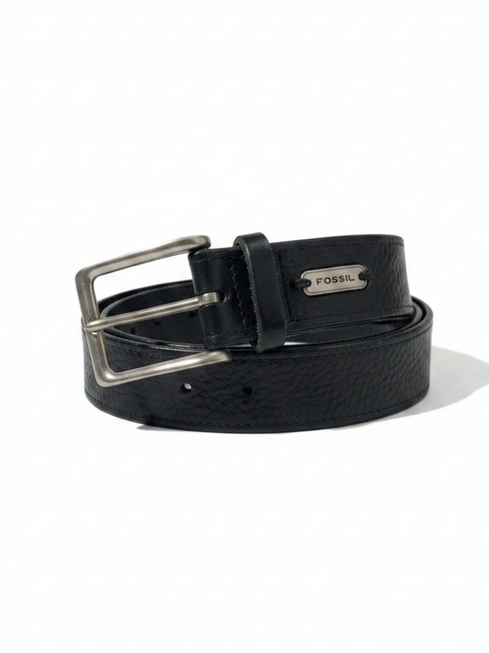 Vintage Fossil Wide Belt Men's 38" Black Leather Silver Buckle Logo Western City